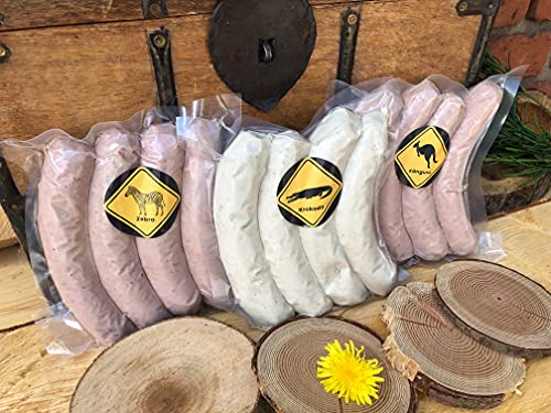 Metzgerei R. Heeg Exoten Bratwurst Paket (Zebrabratwurst, Kängurubratwurst und Krokodilbratwurst), Würzig von Metzgerei R. Heeg