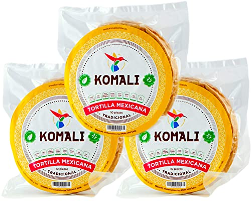 Komali Gelbe Maistortillas Mexikanische Tortilla (30 Stück - 2x250g - 15cm) von mexhaus