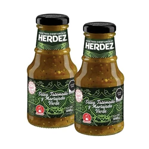 GRÜNE UND ROTE MEXIKANISCHE SOßE VON HERDEZ GERÖSTET UND GEMÖRSERT 240GR (Pack 2) (Grüne Soße) von México Mágico