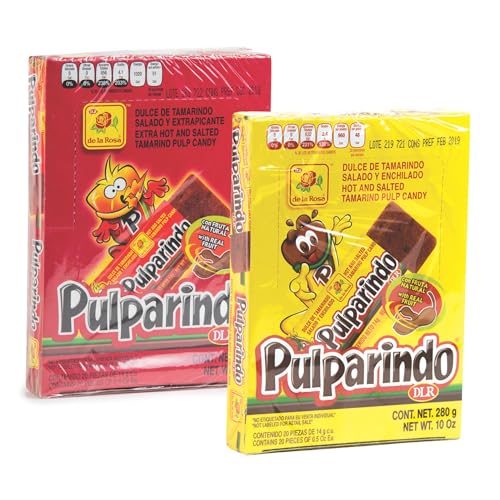 Pulparindo Original und Extra Scharf, Tamarind Pulp Mexican Candy 20Stk je Pack (Pack 2) von México Mágico