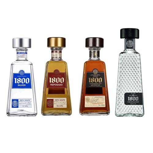 Tequila 1800 (silver, reposado, anejo, cristalino) aus Mexiko mit 38% vol. (1 x 0,7l) (Pack 4) von México Mágico