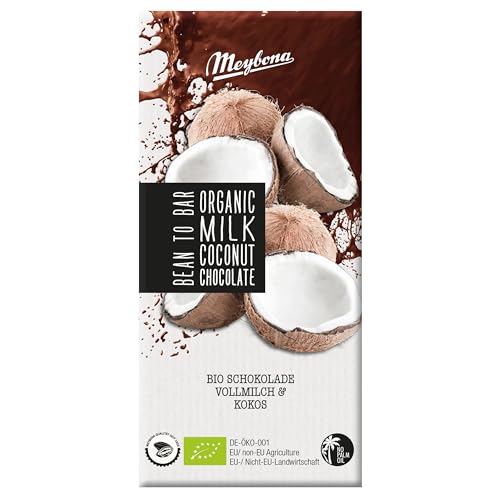 Meybona Bio Vollmilch-Schokolade „Cocos“ | Kakao 35% | Manufaktur aus Deutschland | Bean to Bar | Premium Schokoladen Geschenk 10 x 100g Großpackung von Meybona