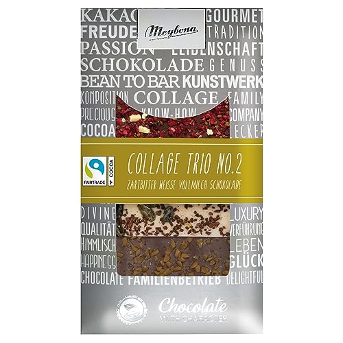 Meybona Collage Schokolade Trio No. 2 | 3 Sorten in 1 Tafel | Fairtrade Kakao | Manufaktur aus Deutschland | Bean to Bar | Edel-Schokoladen Geschenk 90g von Meybona