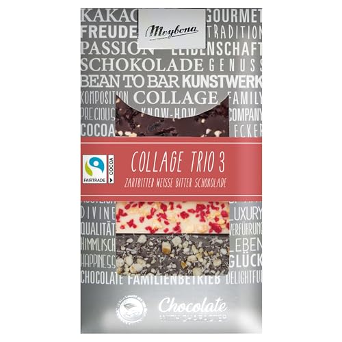 Meybona Collage Schokolade Trio No. 3 | 3 Sorten in 1 Tafel | Fairtrade Kakao | Manufaktur aus Deutschland | Bean to Bar | Edel-Schokoladen Geschenk 7 x 90g Großpackung von Meybona