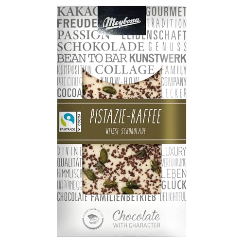 Meybona Collage Weiße Schokolade | Pistazie Kaffee | Fairtrade Kakao | Manufaktur aus Deutschland | Bean to Bar | Edel-Schokoladen Geschenk 100g von Meybona