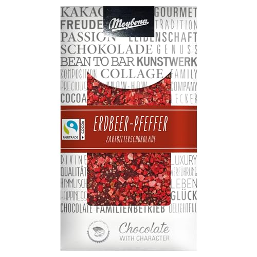 Meybona Collage Zartbitter-Schokolade | Erdbeer Pfeffer | 50% Fairtrade Kakao | Manufaktur aus Deutschland | Bean to Bar | Edel-Schokoladen Geschenk 7 x 100g Großpackung von Meybona