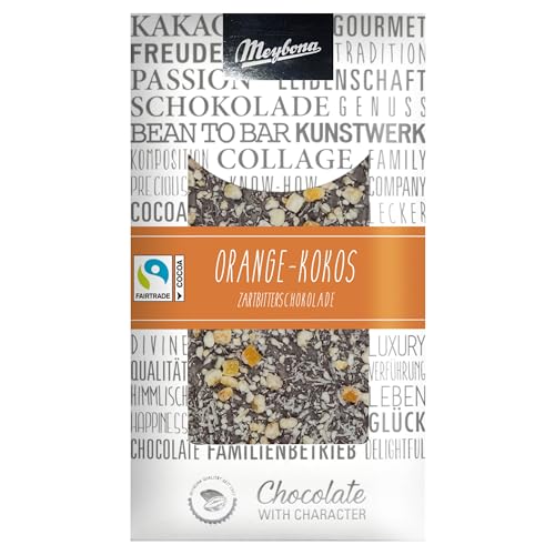 Meybona Collage Zartbitter-Schokolade | Orange Kokos | 50% Fairtrade Kakao | Manufaktur aus Deutschland | Bean to Bar | Edel-Schokoladen Geschenk 100g von Meybona