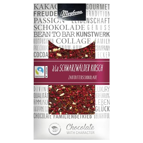 Meybona Collage Zartbitter-Schokolade | Schwarzwälder Kirsch | 50% Fairtrade Kakao | Manufaktur aus Deutschland | Bean to Bar | Edel-Schokoladen Geschenk 100g von Meybona