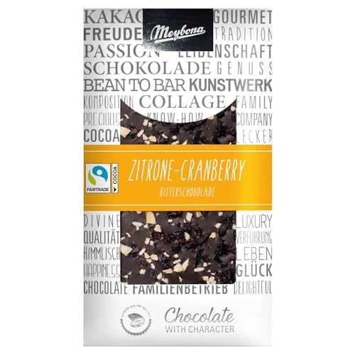 Meybona Schokolade Collage Himbeer-Zitrone - Weiße Schokolade bestreut mit Himbeergranulat und Zitronenstückchen 7 x 100g Großpackung Fairtrade Kakao von Meybona