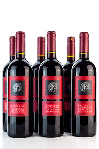 6x 750ml Vin de Crete Rotwein trocken 12% Michalakis kretischer roter Wein griechischer Tafelwein im 6er Set + 2x 10ml Olivenöl zum testen von Michalakis