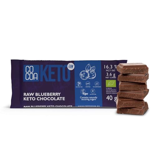 KETO dunkle Beerenschokolade 40g, 0% Zuckerzusatz, kohlenhydratarmer Snack mit MCT-Öl, perfekt für eine kohlenhydratarme und ketogene Ernährung von Mideco Organics