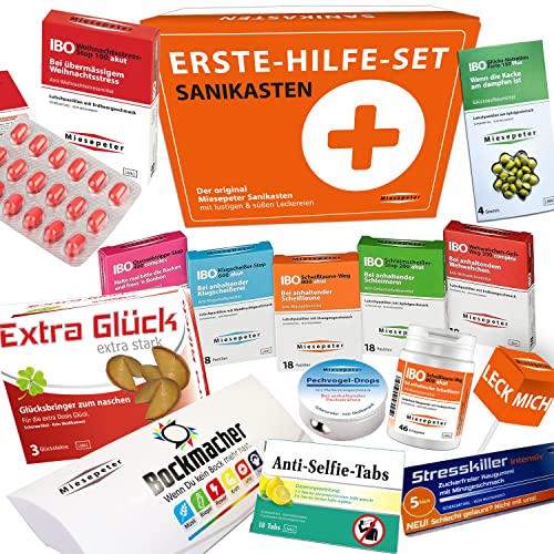 Miesepeter® Sanikasten | ERSTE-HILFE- SET Geschenk-Box, witziges Geschenkeset | Scherzartikel (Standard Edition, L) von Miesepeter