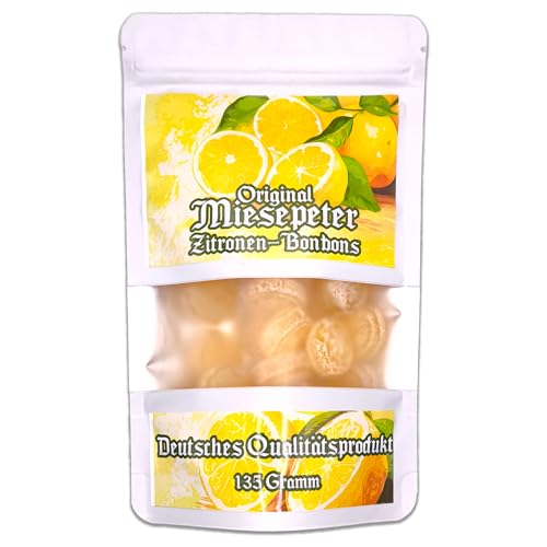 Miesepeter Zitronen-Bonbons - Leckere Bonbons mit Zitronengeschmack - Lustige Wichtelgeschenke Weihnachten | witzige Geschenkidee | kleine Weihnachtsgeschenke | kleine Geschenke (Standbeutel 135g) von Miesepeter