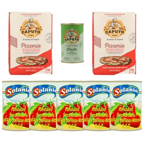 Pizza Set, 2kg Caputo Pizzeria, 100g Lievito (Trocken-Hefe) und 5x400g Solania San Marzano Tomaten von MIGASE