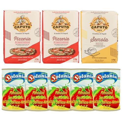 Pizza Set, 2kg Caputo Pizzeria, 1kg Semola und 5x400g Solania San Marzano Tomaten von MIGASE