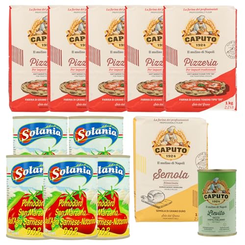 Premium Pizza Set, 5kg Caputo Pizzeria, 1kg Semola und 5x400g Solania San Marzano Tomaten, 100g Caputo Lievito (Trocken-Hefe) von MIGASE