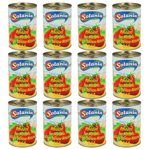 Solania San Marzano DOP ganze geschälte Tomaten in der Dose, 12x400g, ideal für Pizza und Pasta. Vorteilspackung. von Migase