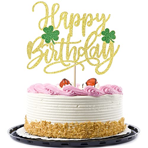 Migeaks Happy Birthday Tortenaufsatz Glitter Golden St. Patrick's Day Thema Dekoration Kleeblatt Dekoration Party Supplies von Migeaks