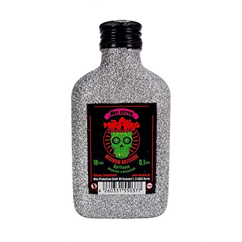 Mikalido Mexicana Mexi extrem scharf Spirituose 0,1l (18% Vol) Blin Bling Glitzerflasche in silber -[Enthält Sulfite] von Mikalido