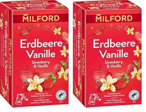 MILFORD Erdbeere Vanille | Früchtetee mit Erdbeere-Vanille-Aroma | 20 Teebeutel (Packung mit 2) von Milford