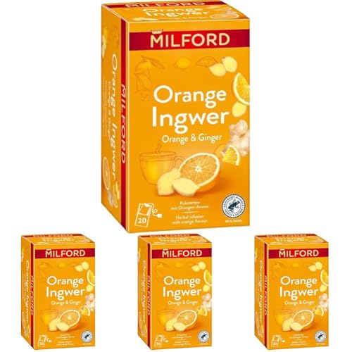 MILFORD Orange Ingwer | Kräutertee mit Orangen-Aroma | 20 Teebeutel (Packung mit 4) von Milford