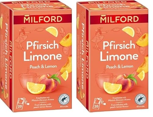 MILFORD Pfirsich Limone | Früchtetee mit Pfirsich-Zitronen-Aroma | 20 Teebeutel (Packung mit 2) von Milford