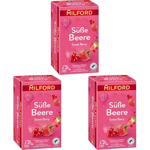 MILFORD Süße Beere | Früchtetee mit Erdbeere-Johannisbeere-Aroma | 20 Teebeutel (Packung mit 3) von Milford