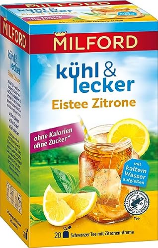 Milford kühl & lecker Eistee Zitrone | Ohne Kalorien | Ohne Zucker | Laktosefrei | Glutenfrei | Vegan | 20 Teebeutel | 50 g von Milford