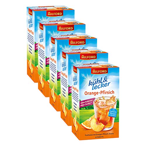 Milford kühl & lecker Orange-Pfirsich, 20 Teebeutel, 5er Pack von Milford