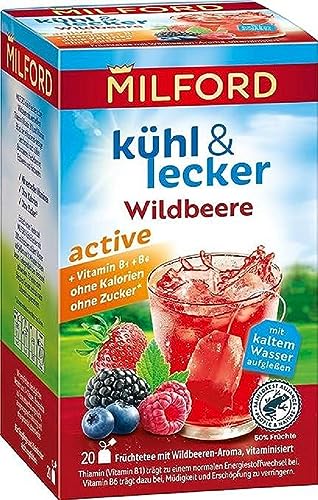 Milford kühl & lecker active Wildbeere | Ohne Kalorien | Ohne Zucker | Laktosefrei | Glutenfrei | Vegan | 20 Teebeutel |50 g von Milford