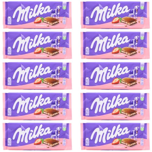 10 x Milka Schokolade Strawberry je 100g Schokolade & Füllung mit Erdbeere von Milka