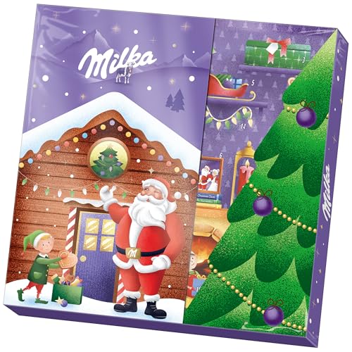 Milka 3D Basteladventskalender 1 x 163g I Weihnachtskalender I mit Weihnachtsschokolade & Milka Mini Weihnachtsmännern von Milka