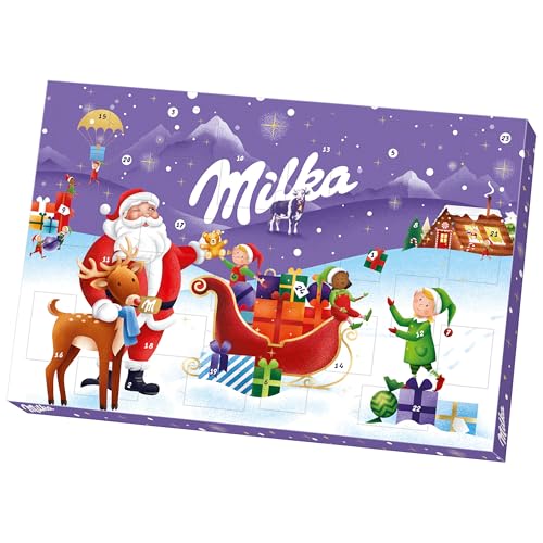 Milka Adventskalender 1 x 200g I Adventskalender mit Schokolade I Weihnachtskalender I Schoko Adventskalender I Schokolade aus 100% Alpenmilch mit Milchcrémefüllung I Zufälliges Design von Milka