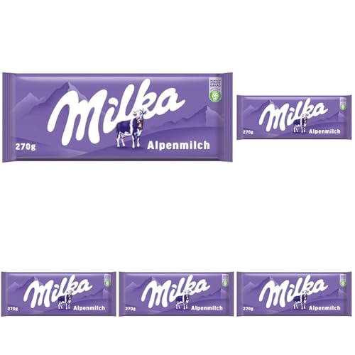 Milka Alpenmilch 1 x 270g I Großtafel I Alpenmilch-Schokolade I Milchschokolade I Milka Schokolade aus 100% Alpenmilch I Tafelschokolade (Packung mit 5) von Milka