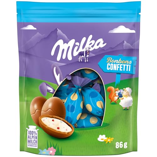 Milka Bonbons Confetti 1 x 86g I Osterschokolade Einzelpackung I für das Osternest und zum Verstecken I Süßigkeiten zu Ostern aus 100% Alpenmilch Schokolade von Milka