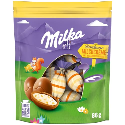 Milka Bonbons Milchcréme 1 x 86g I Osterschokolade Einzelpackung I für das Osternest und zum Verstecken I Süßigkeiten zu Ostern aus 100% Alpenmilch Schokolade von Milka