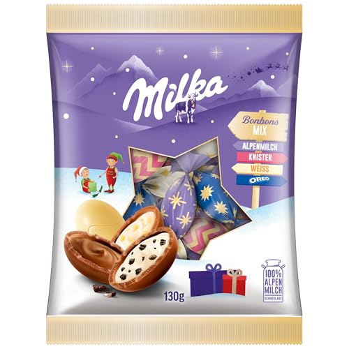 Milka Bonbons Mix 1 x 130g I Weihnachtsschokolade Einzelpackung I Adventskalender Schokolade I Süßigkeiten zu Weihnachten aus 100% Alpenmilch Schokolade von Milka