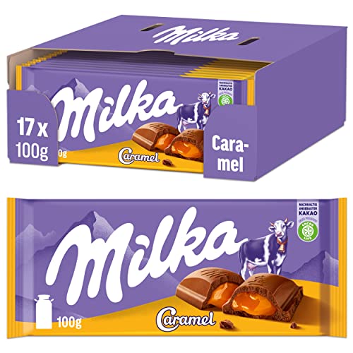 Milka Caramel Schokolade 17 x 100g, Zarte Alpenmilch Schokolade mit Karamellcrème von Milka