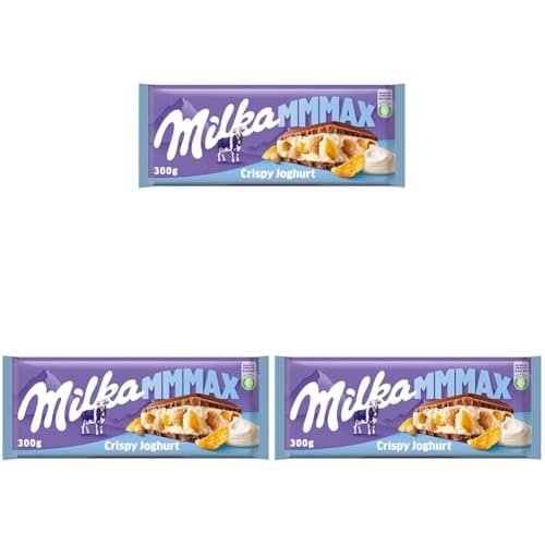 Milka Crispy-Joghurt 1 x 300g I Großtafel I Alpenmilch-Schokolade I mit Joghurtcréme-Füllung und Cerealien I Milka Schokolade aus 100% Alpenmilch I Tafelschokolade (Packung mit 3) von Milka