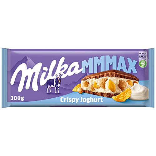 Milka Crispy-Joghurt 1 x 300g I Großtafel I Alpenmilch-Schokolade I mit Joghurtcréme-Füllung und Cerealien I Milka Schokolade aus 100% Alpenmilch I Tafelschokolade von Milka