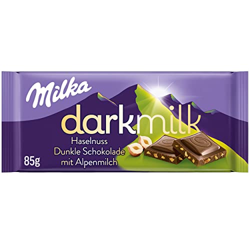 Milka Dark Milk Haselnuss 1x 85g I Zartherbe Alpenmilch-Schokolade I mit Haselnuss-Stückchen I Milka Nuss-Schokolade aus 100% Alpenmilch I Tafelschokolade (Packung mit 6) von Milka