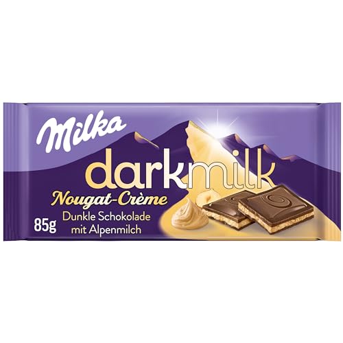 Milka Dark Milk Nougat-Créme 1x 85g I Zartherbe Alpenmilch-Schokolade I mit Nougat-Créme-Füllung I Milka Schokolade aus 100% Alpenmilch I Tafelschokolade (Packung mit 10) von Milka