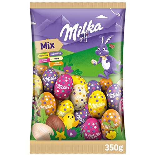 Milka Eier Mix 1 x 350g I Osterschokolade Einzelpackung I 5 Geschmacksrichtungen I für das Osternest und zum Verstecken I Süßigkeiten zu Ostern aus 100% Alpenmilch Schokolade von Milka