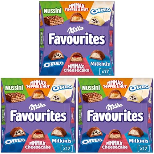 Milka Favourites 1 x 158g I Schoko Pralinen Mix I Einzeln verpackte Pralinen I 6 verschiedene Sorten I Schokoladen-Geschenk I Milka Schokolade aus 100% Alpenmilch (Packung mit 3) von Milka