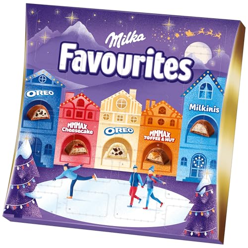 Milka Favourites Adventskalender 1 x 206g I Weihnachtskalender I mit Pralinen Alpenmilch, Oreo, Nuss & weiße Schokolade von Milka