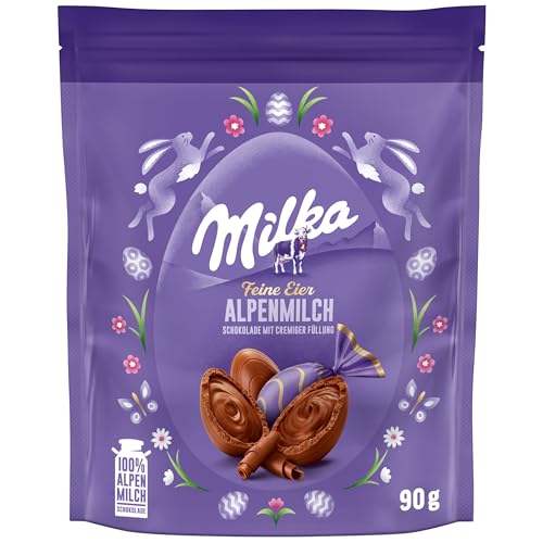 Milka Feine Eier Alpenmilch 1 x 90g I Osterschokolade Einzelpackung I für das Osternest und zum Verstecken I Süßigkeiten zu Ostern aus 100% Alpenmilch Schokolade von Milka