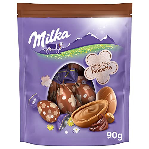 Milka Feine Eier Noisette 1 x 90g I Osterschokolade Einzelpackung I für das Osternest und zum Verstecken I Süßigkeiten zu Ostern aus 100% Alpenmilch Schokolade von Milka