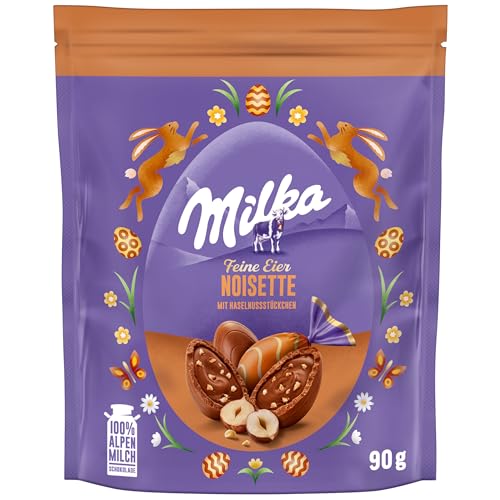 Milka Feine Eier Noisette 1 x 90g I Osterschokolade Einzelpackung I für das Osternest und zum Verstecken I Süßigkeiten zu Ostern aus 100% Alpenmilch Schokolade von Milka