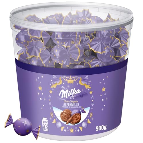 Milka Feine Kugeln Alpenmilch 1 x 900g I Weihnachtsschokolade Großpackung 100 Stück I Adventskalender Schokolade I Süßigkeiten zu Weihnachten aus 100% Alpenmilch Schokolade von Milka