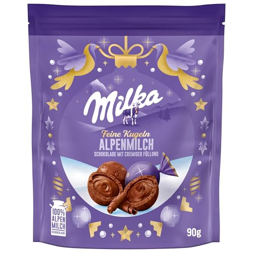 Milka Feine Kugeln Alpenmilch 1 x 90g I Weihnachtsschokolade Einzelpackung I Adventskalender Schokolade I Süßigkeiten zu Weihnachten aus 100% Alpenmilch Schokolade von Milka